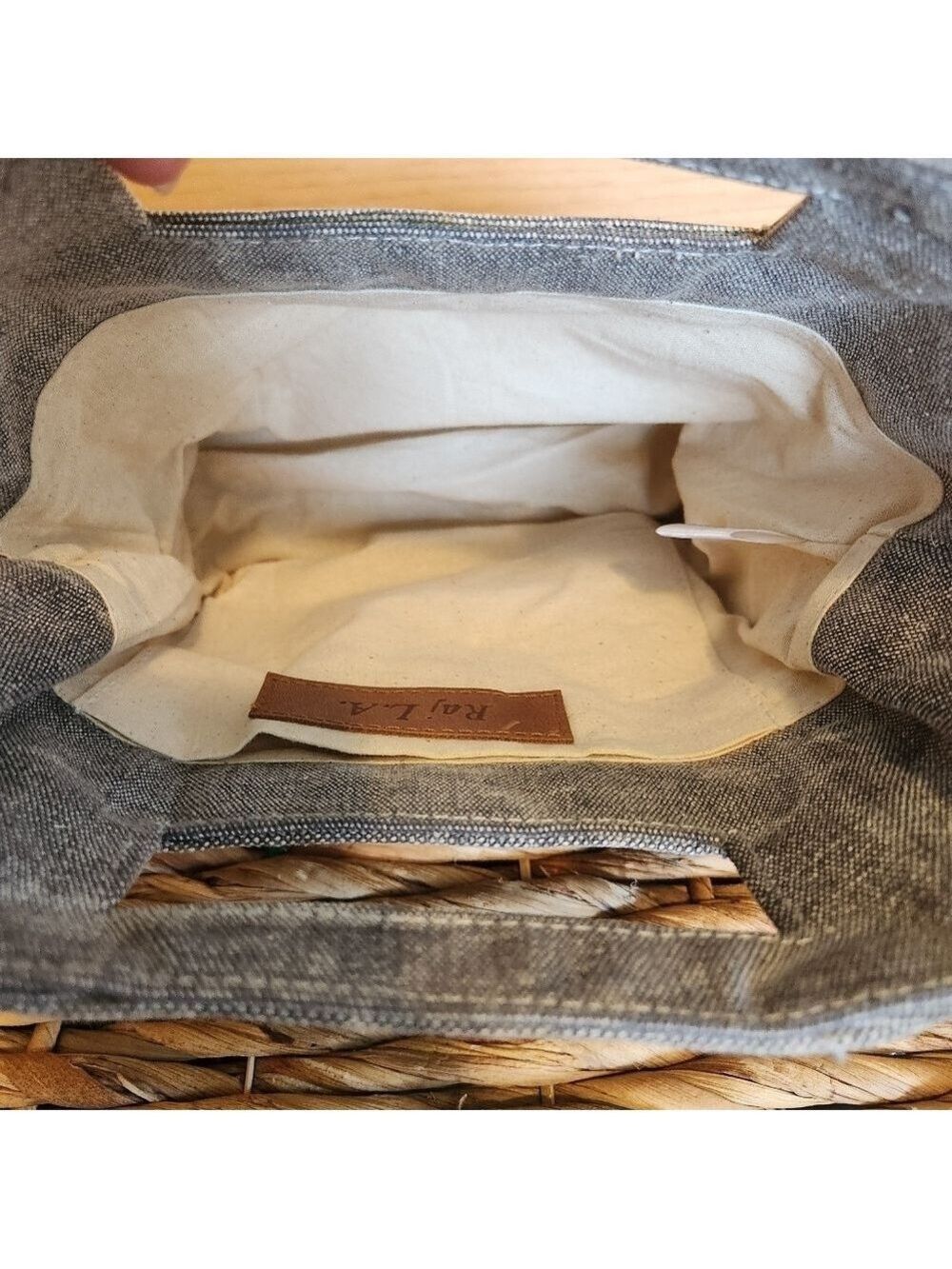 RAJ ANTHROPOLOGIE EMBROIDERED CROSSBODY SHOULDER REMOVABLE GRAY DENIM BAG NWOT - Picture 9 of 13